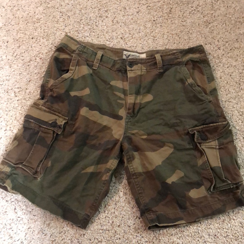 American Eagle Distressed Camo Cargo Shorts